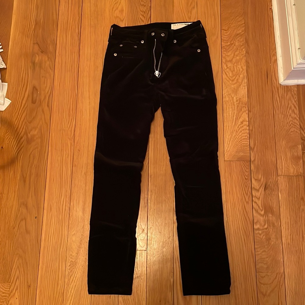 Rag & Bone skinny low rise black velvet jeans